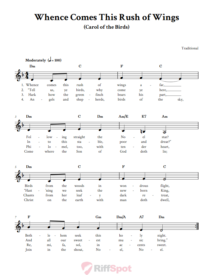 Whence Comes This Rush of Wings Treble Clef Sheet Music for F Instruments