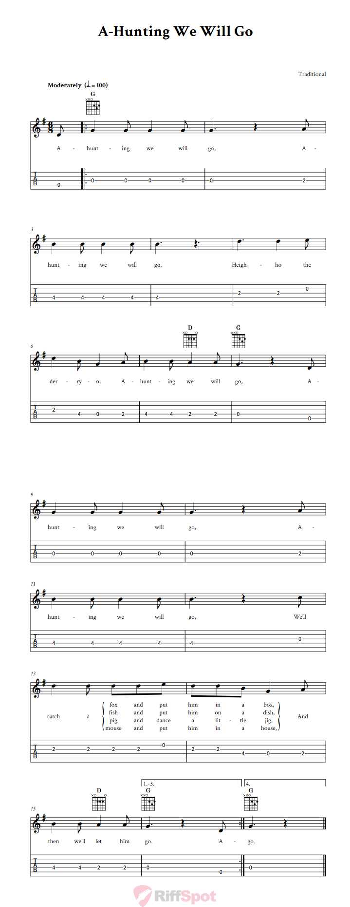 A-Hunting We Will Go Guitalele Tab