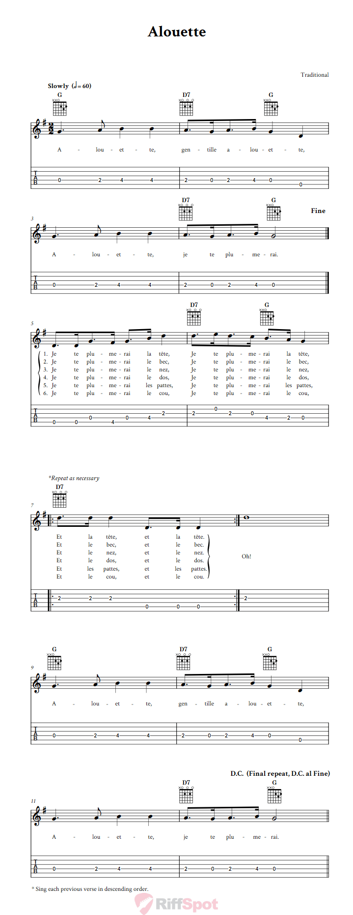 Alouette Guitalele Tab