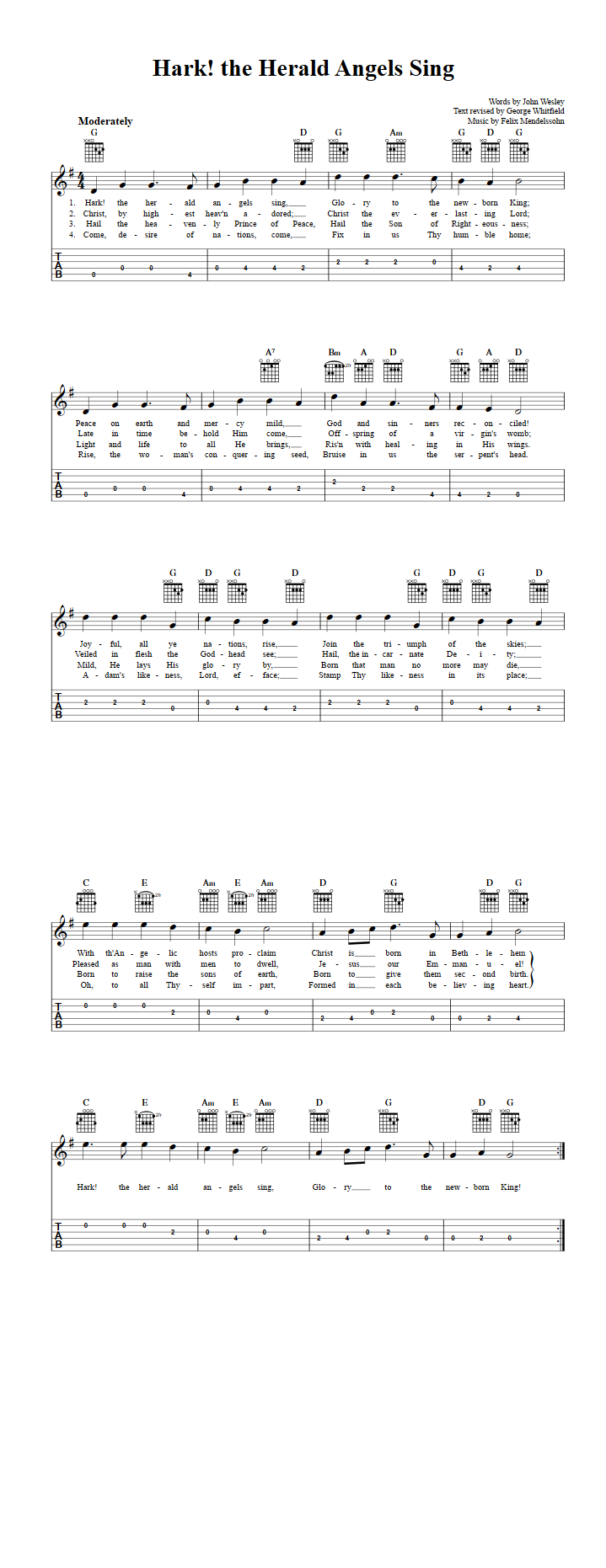 Hark The Herald Angels Sing Easy Guitalele Sheet Music And Tab With 