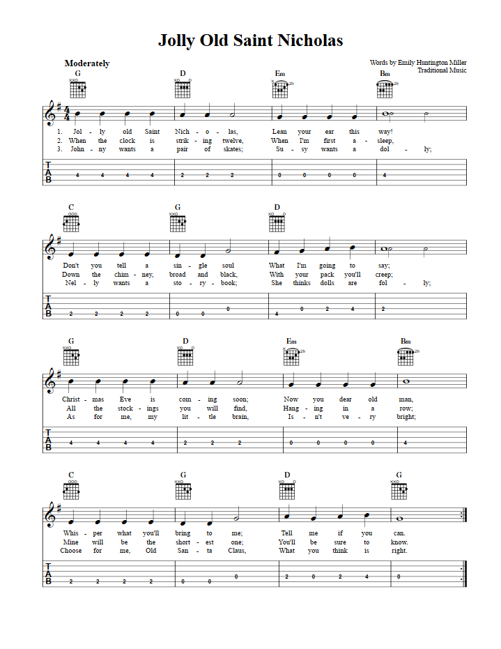 Jolly Old Saint Nicholas Easy Guitalele Sheet Music and Tab with