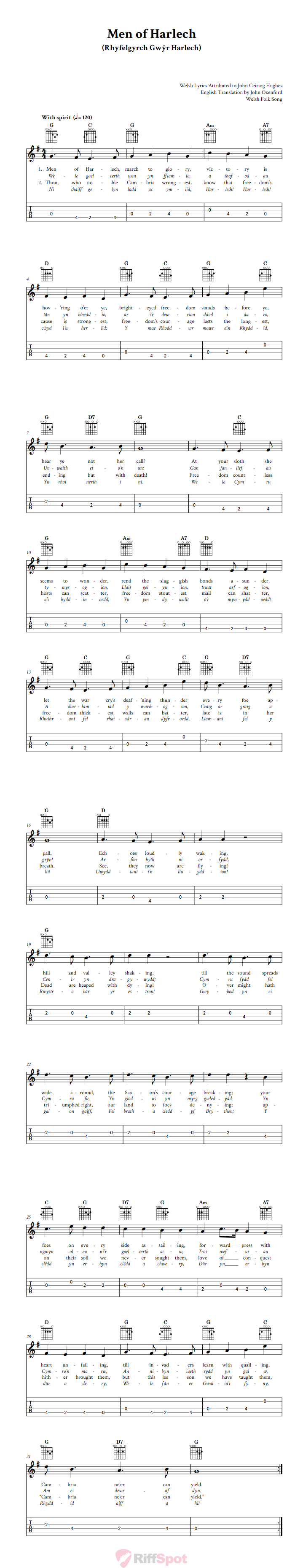 Men of Harlech Guitalele Tab