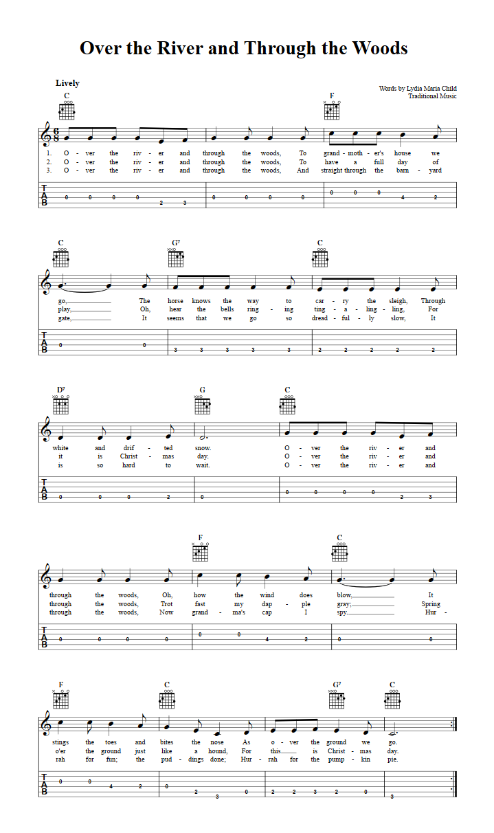 Over the River and Through the Woods Guitalele Tab
