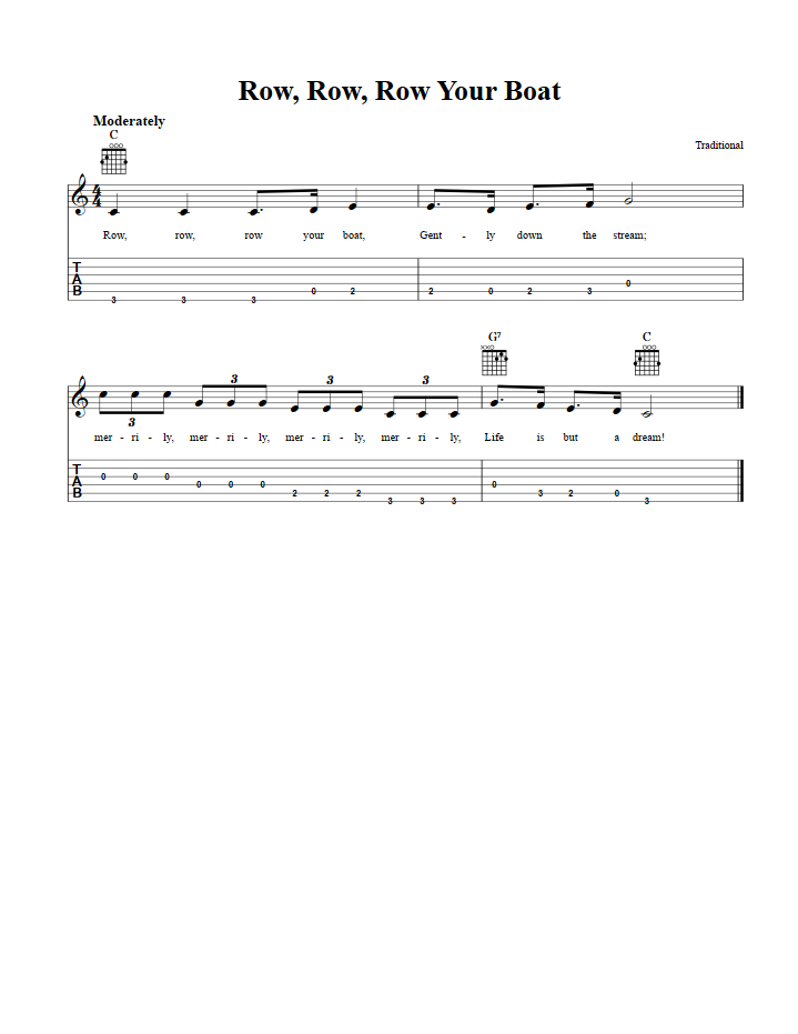 Udstyr Lav en snemand Ældre borgere Row, Row, Row Your Boat - Easy Guitalele Sheet Music and Tab with Chords  and Lyrics