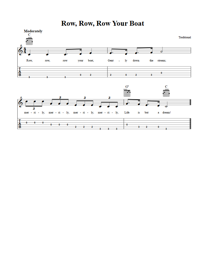 Row Row Row Your Boat Easy Guitalele Sheet Music and Tab with