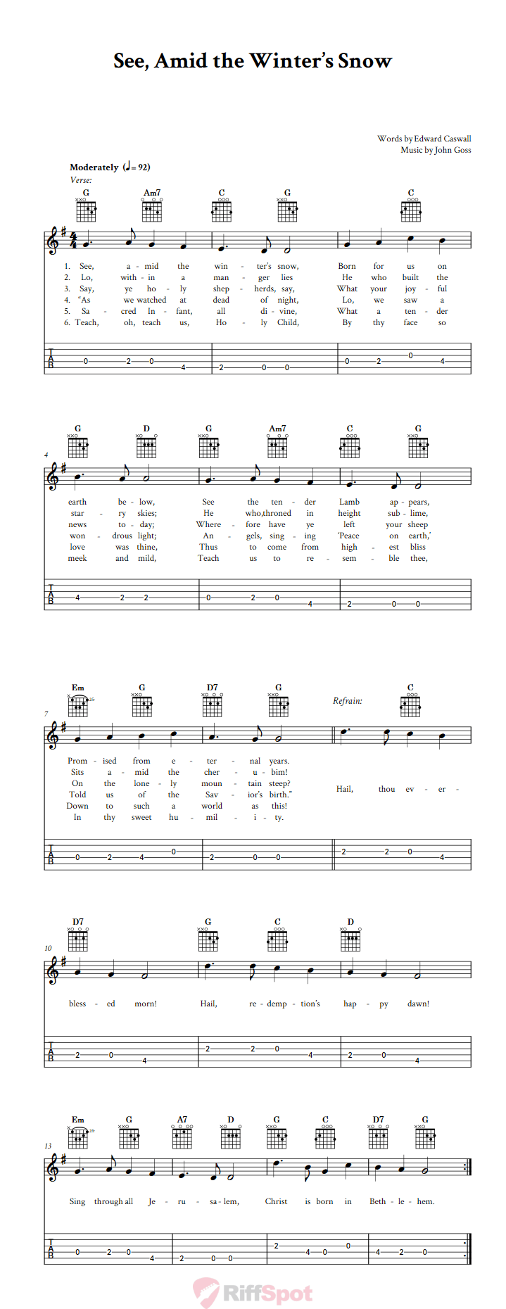 See, Amid the Winter's Snow Guitalele Tab