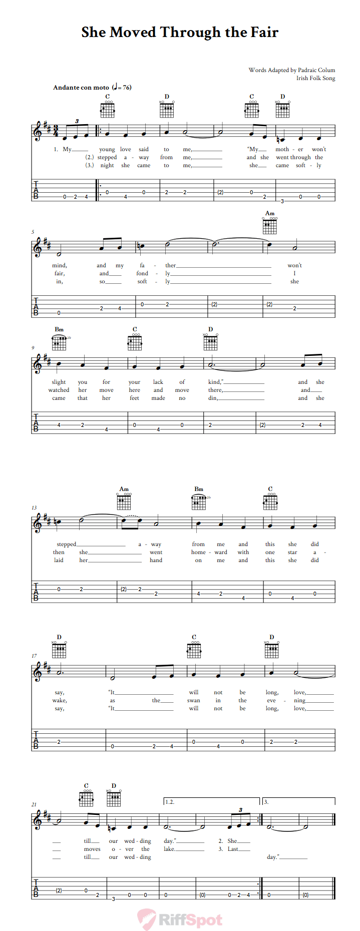 She Moved Through the Fair Guitalele Tab