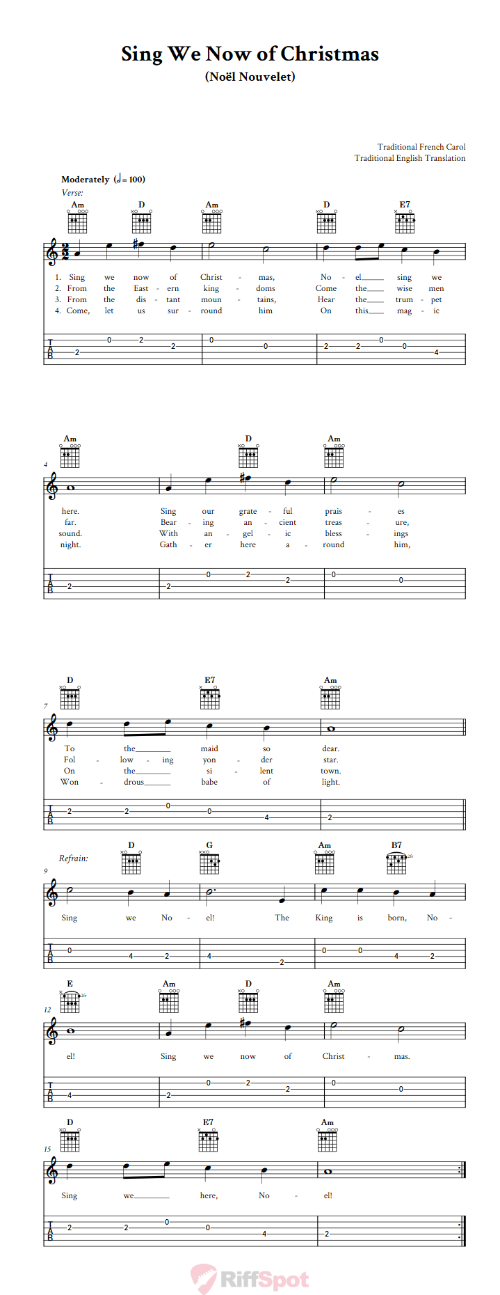 Sing We Now of Christmas Guitalele Tab