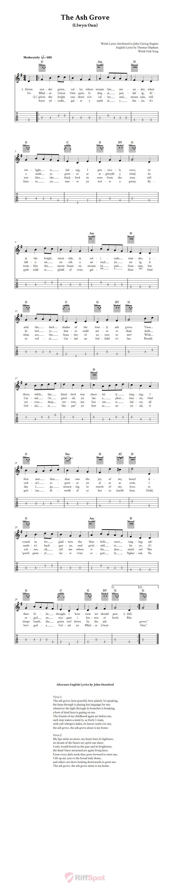 The Ash Grove  Guitalele Tab