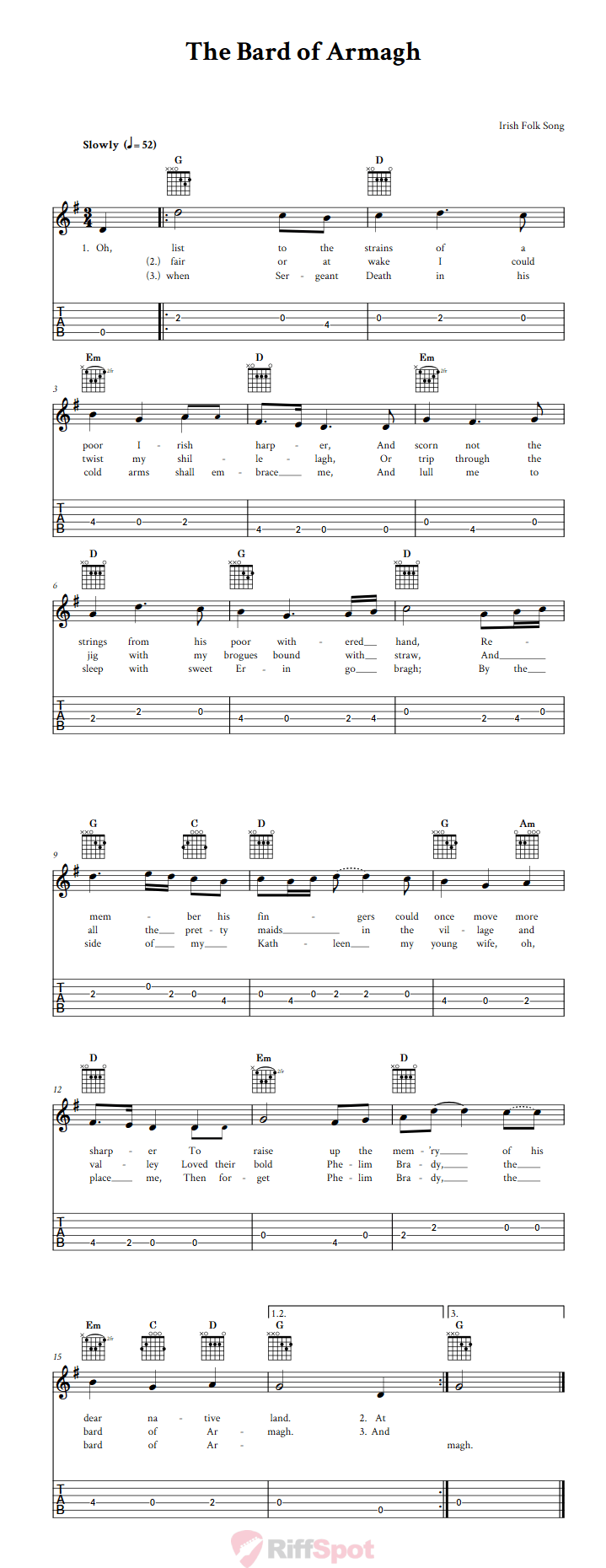 The Bard of Armagh Guitalele Tab