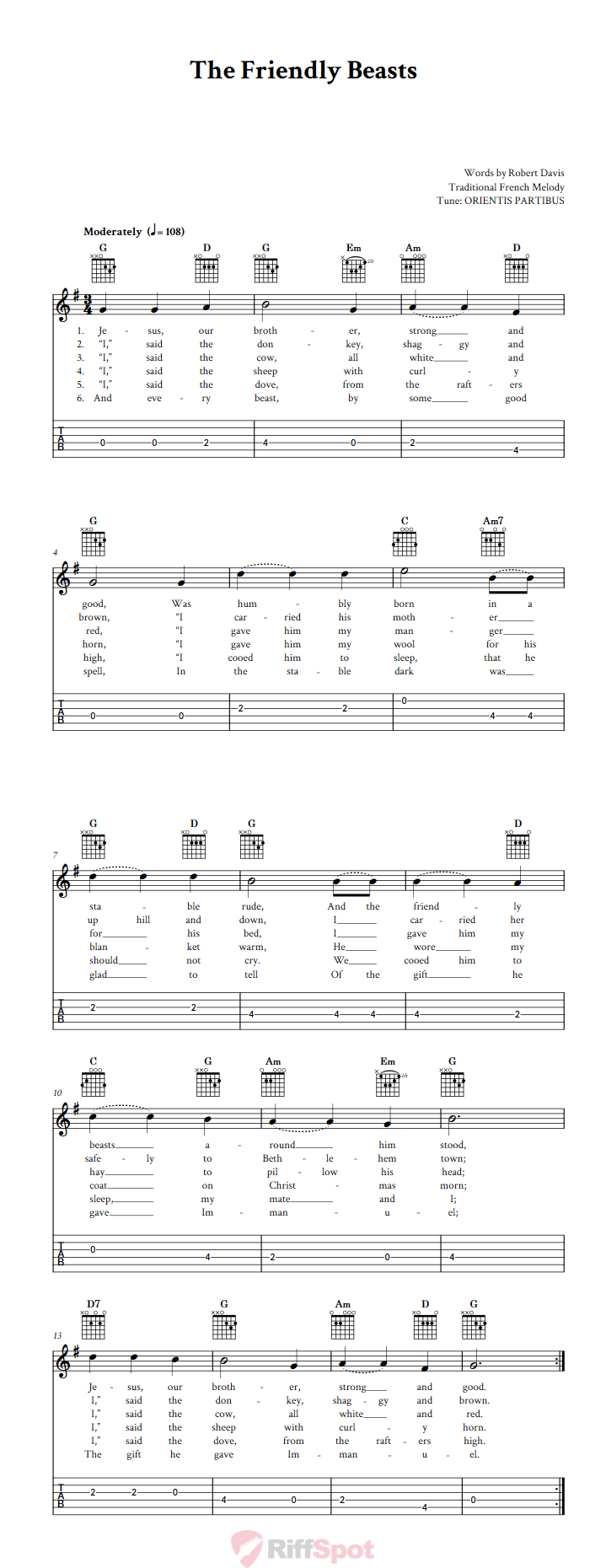 The Friendly Beasts Guitalele Tab