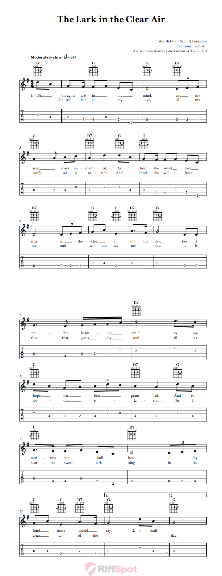 The Lark in the Clear Air Guitalele Tab