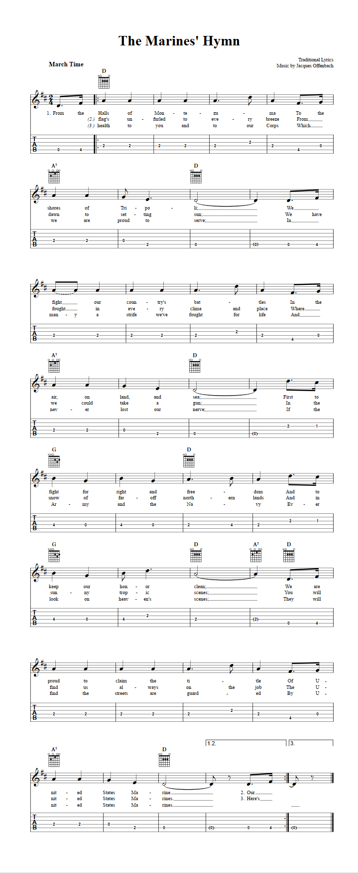 The Marines' Hymn Guitalele Tab