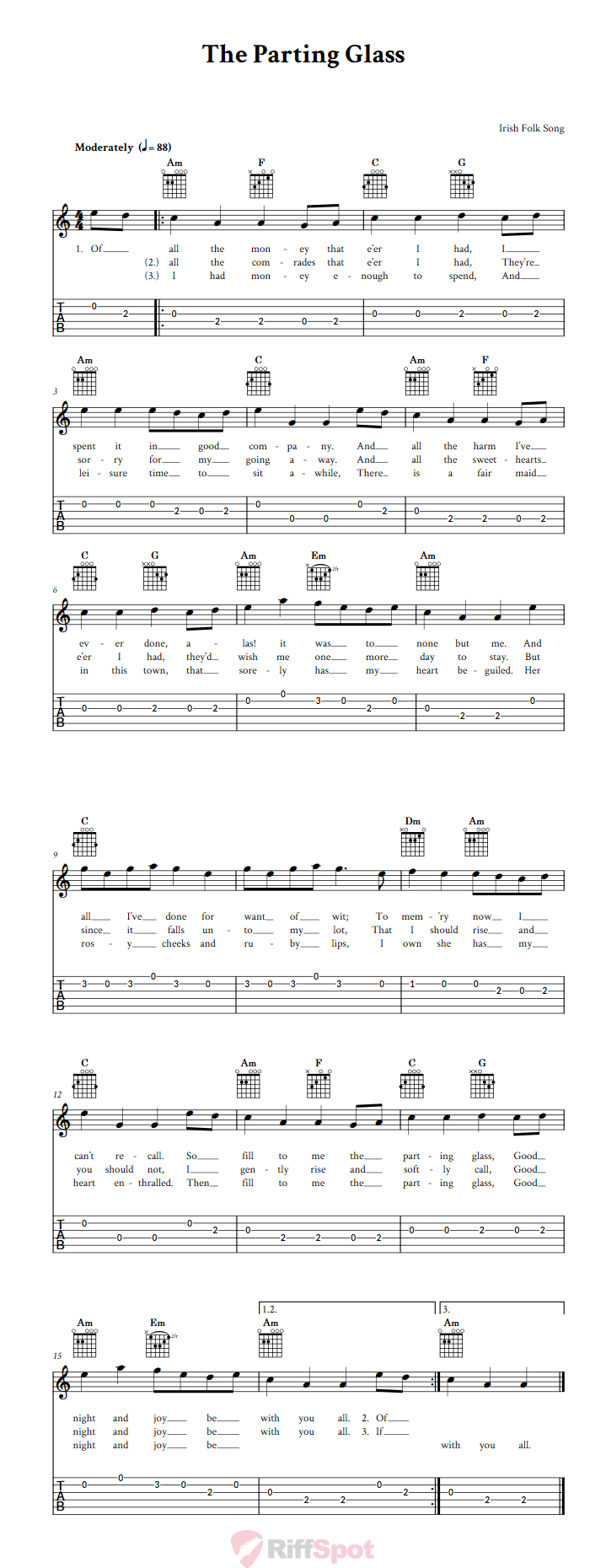The Parting Glass Guitalele Tab