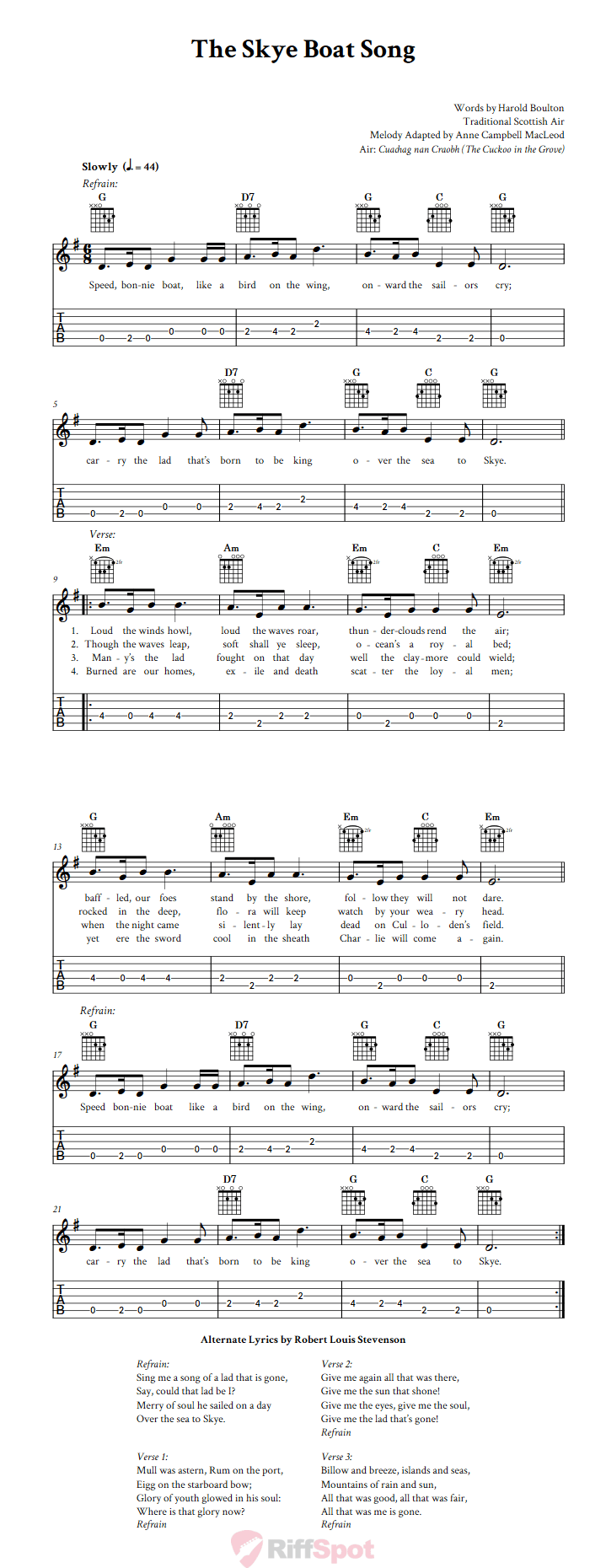 The Skye Boat Song Guitalele Tab