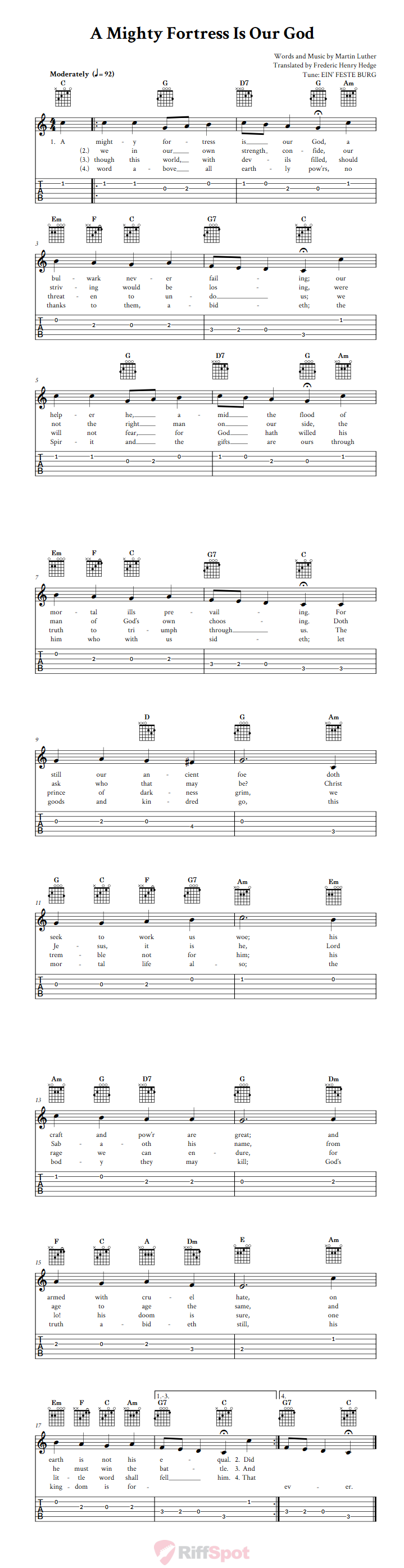 A Mighty Fortress Is Our God Guitar Tab