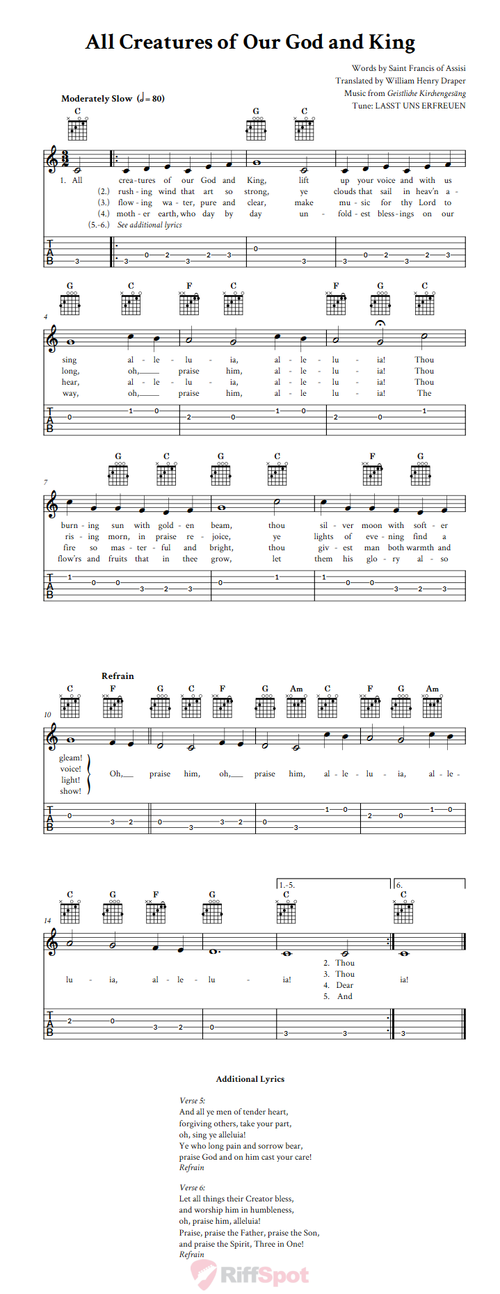 All Creatures of Our God and King Guitar Tab