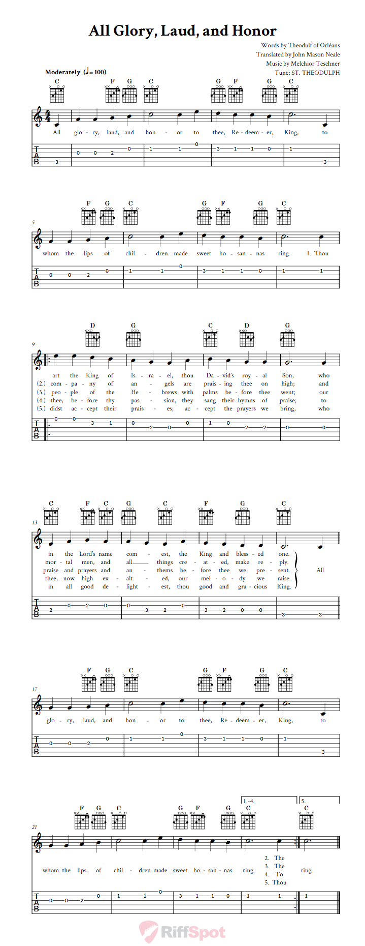 All Glory, Laud And Honor Guitar Tab