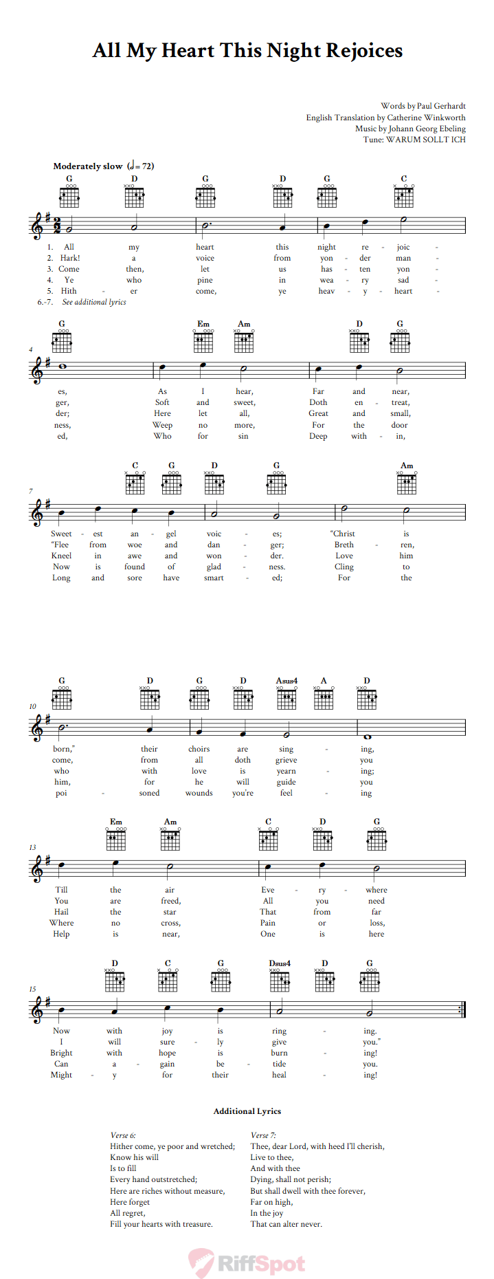 All My Heart This Night Rejoices Guitar Chords and Vocal Sheet Music