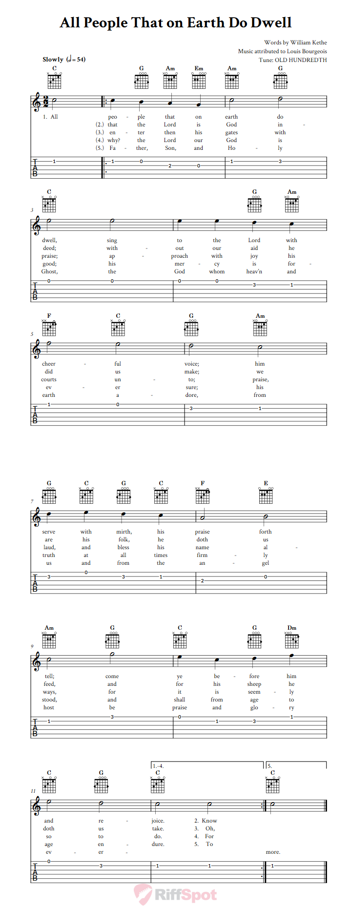 All People That On Earth Do Dwell Guitar Tab