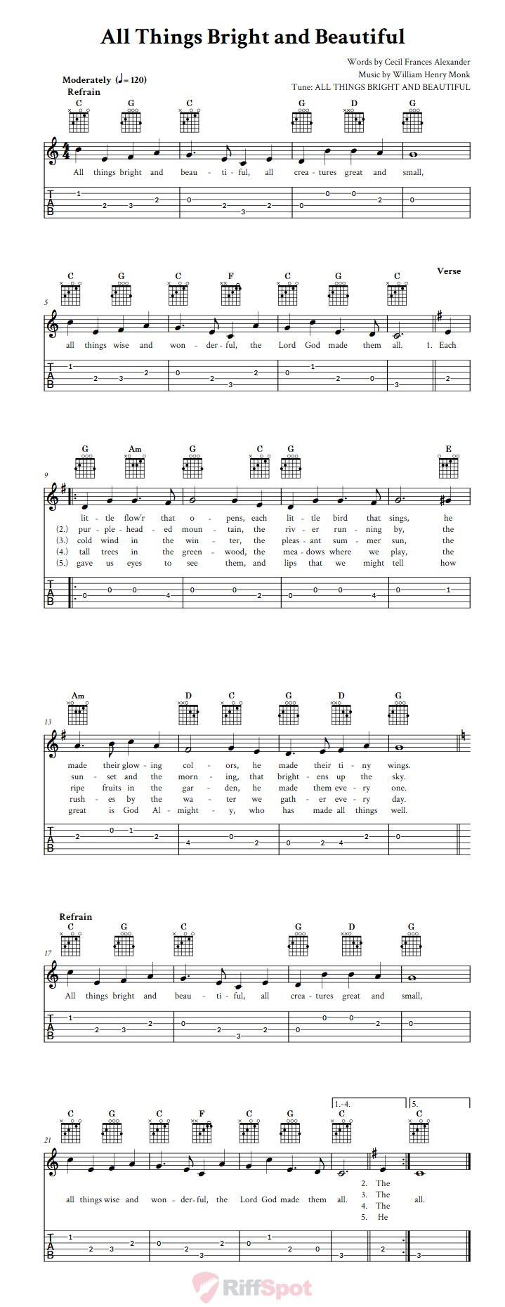 All Things Bright and Beautiful Guitar Tab