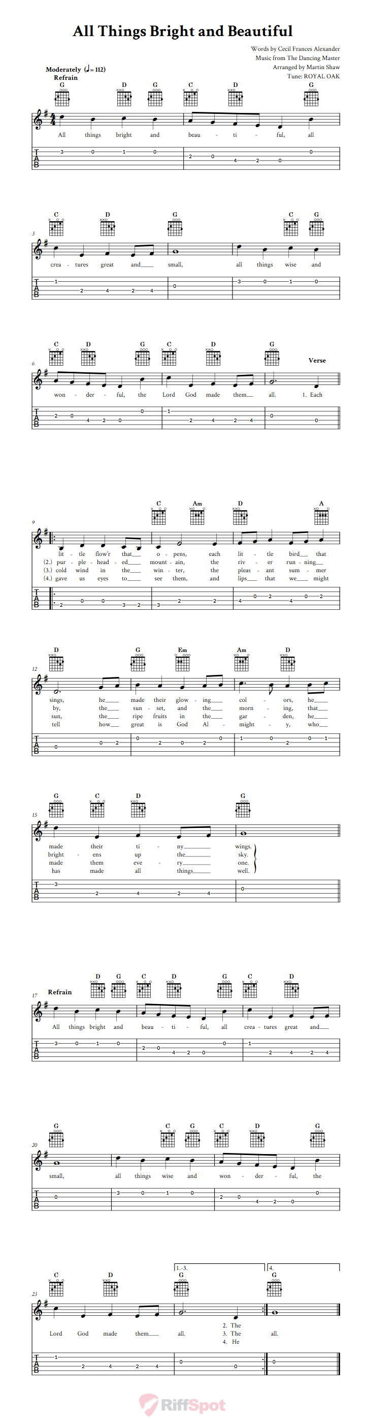 All Things Bright and Beautiful Guitar Tab
