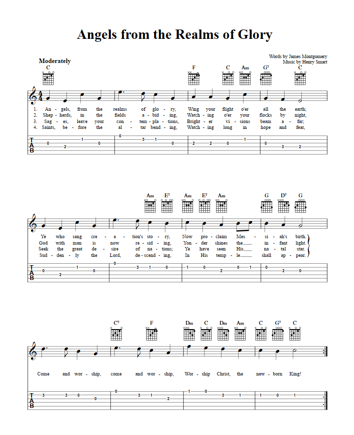 Angels from the Realms of Glory Guitar Tab