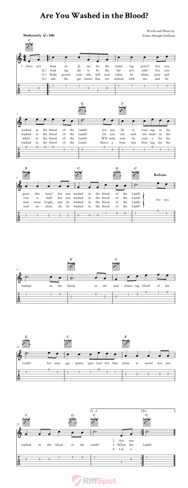 Are You Washed in the Blood? Guitar Tab