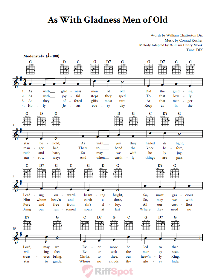 As With Gladness Men of Old Guitar Chords and Vocal Sheet Music