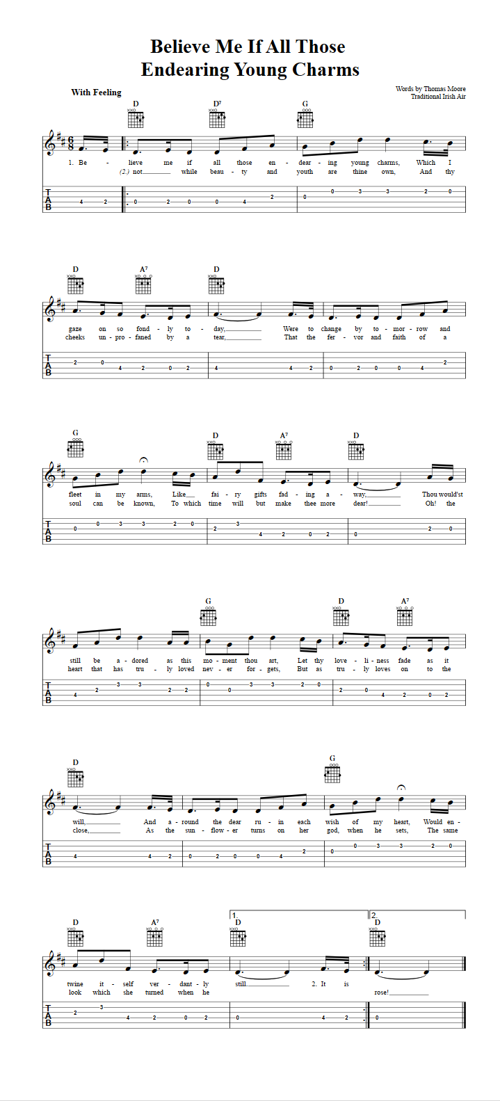 Believe Me If All Those Endearing Young Charms Guitar Tab