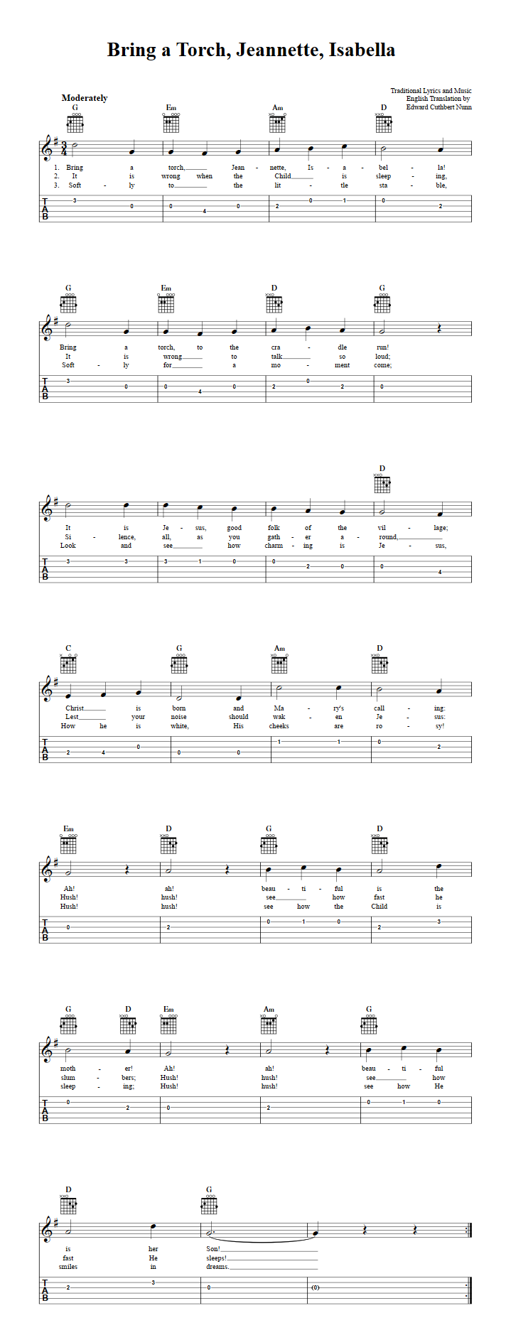 Bring a Torch, Jeannette, Isabella Guitar Tab