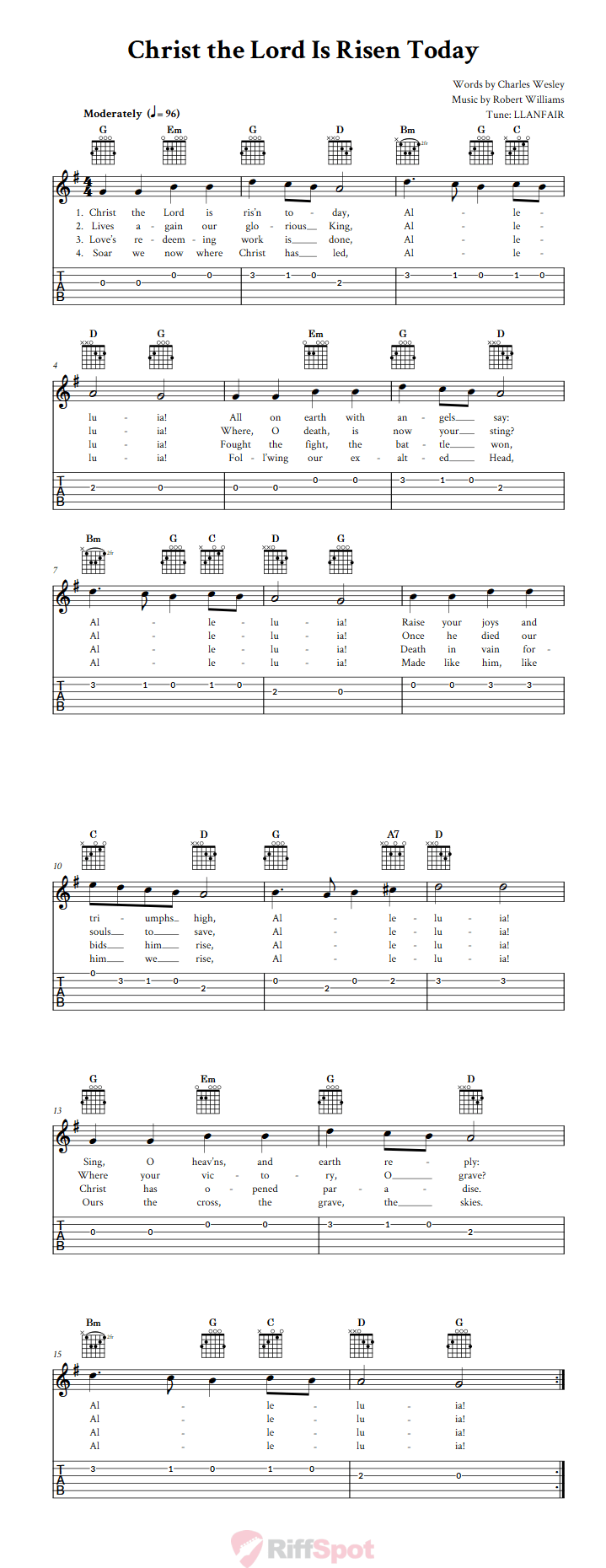 Christ The Lord Is Risen Today Easy Guitar Sheet Music And Tab With 