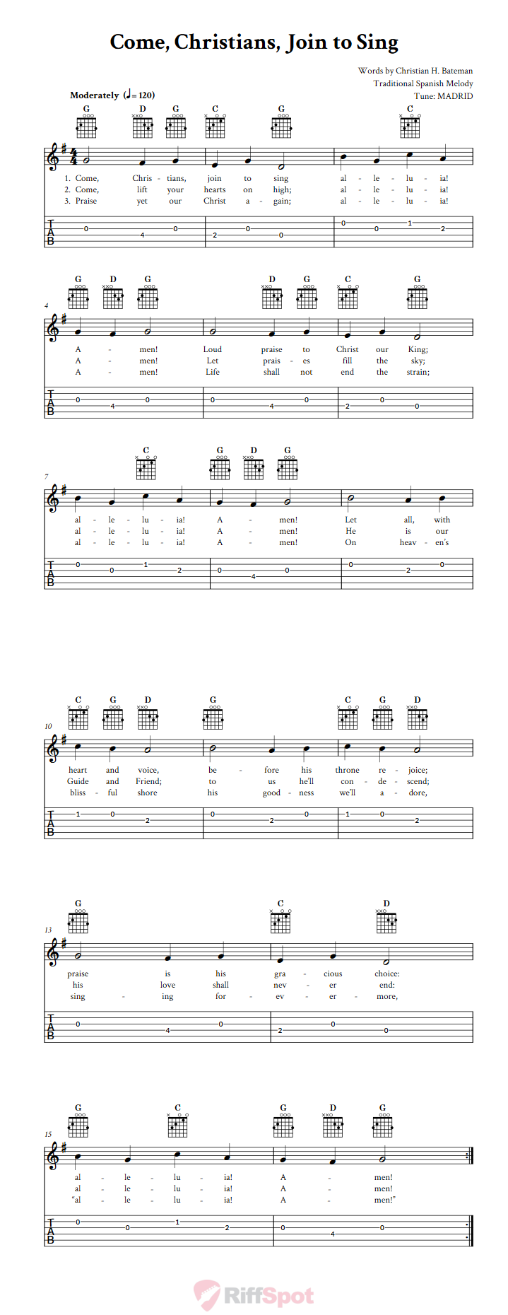 Come, Christians, Join to Sing Guitar Tab