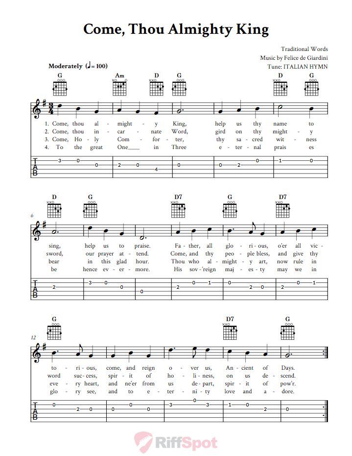 Come, Thou Almighty King Guitar Tab