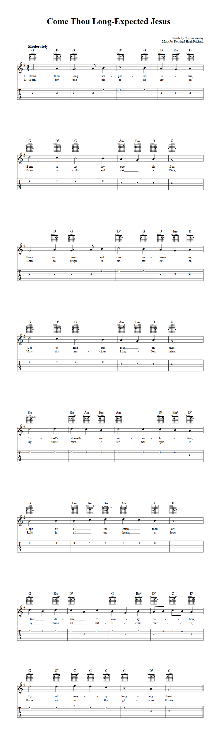 Come Thou Long-Expected Jesus Guitar Tab