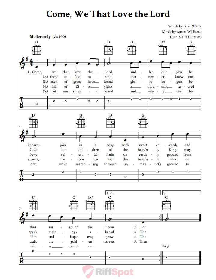 Come, We That Love the Lord Guitar Tab