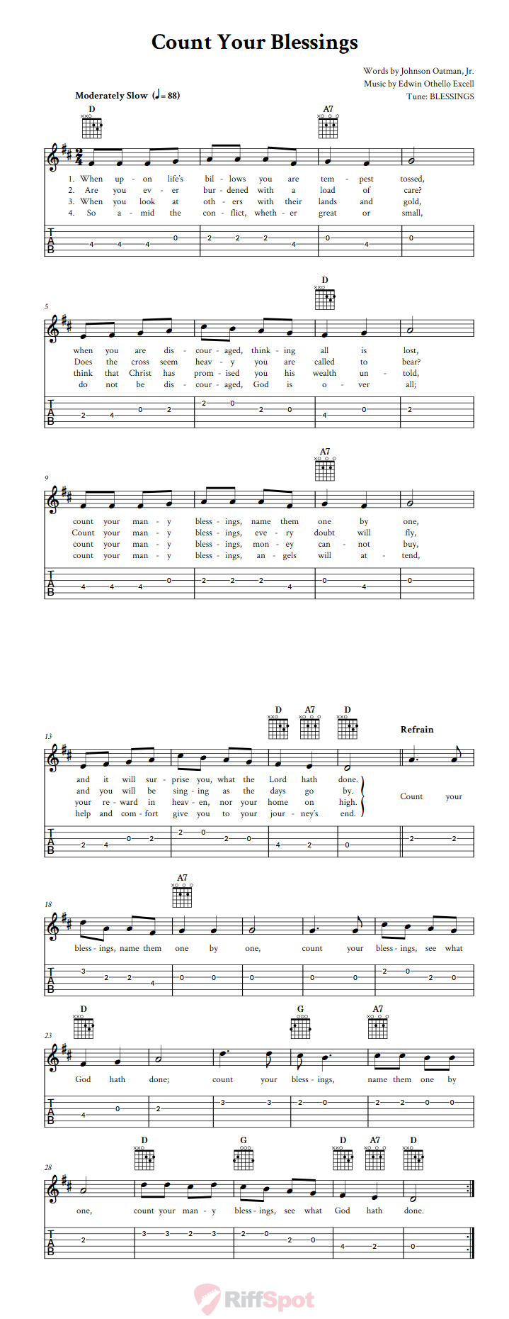 Count Your Blessings Easy Guitar Sheet Music And Tab With Chords And 