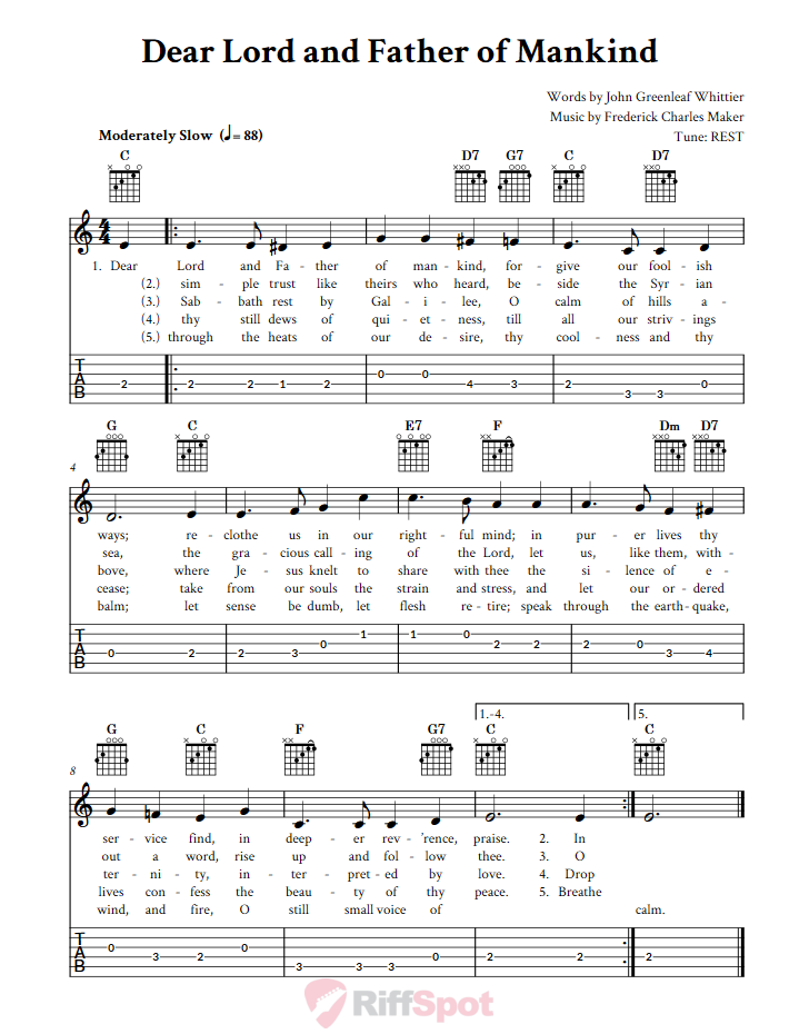 Dear Lord and Father of Mankind Guitar Tab