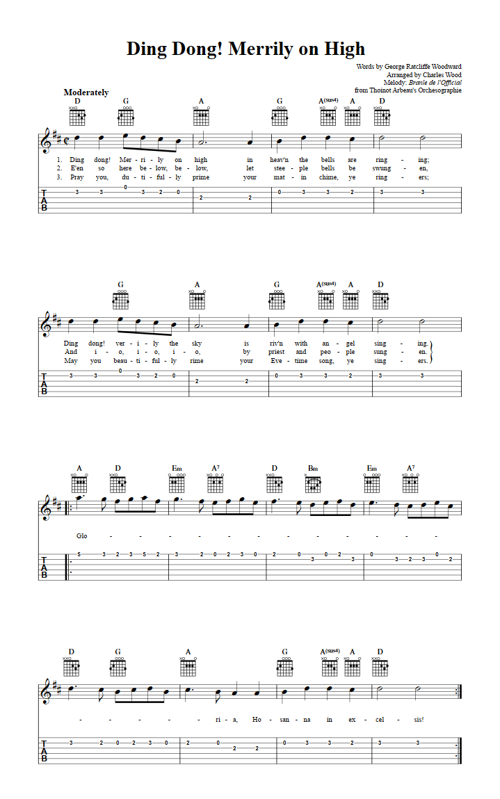 Ding Dong! Merrily on High Guitar Tab