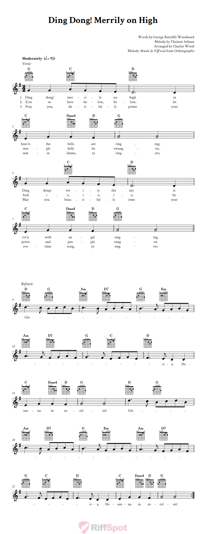 Ding Dong! Merrily on High Guitar Chords and Vocal Sheet Music