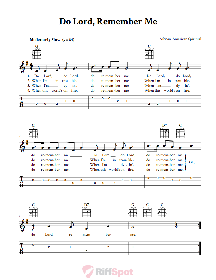 Do Lord, Remember Me Guitar Tab