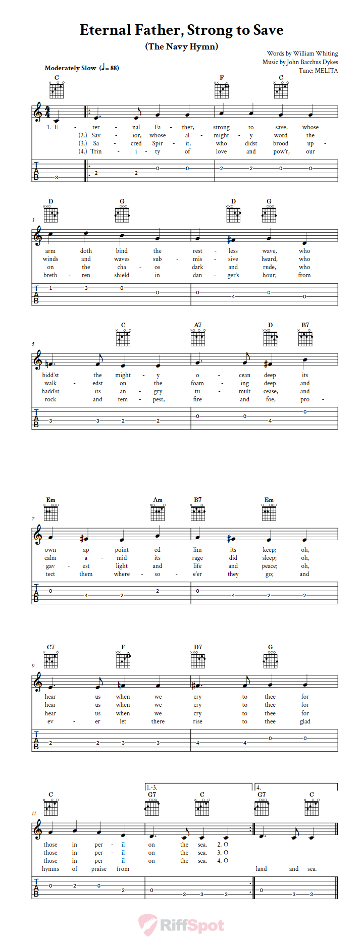 Eternal Father, Strong to Save Guitar Tab