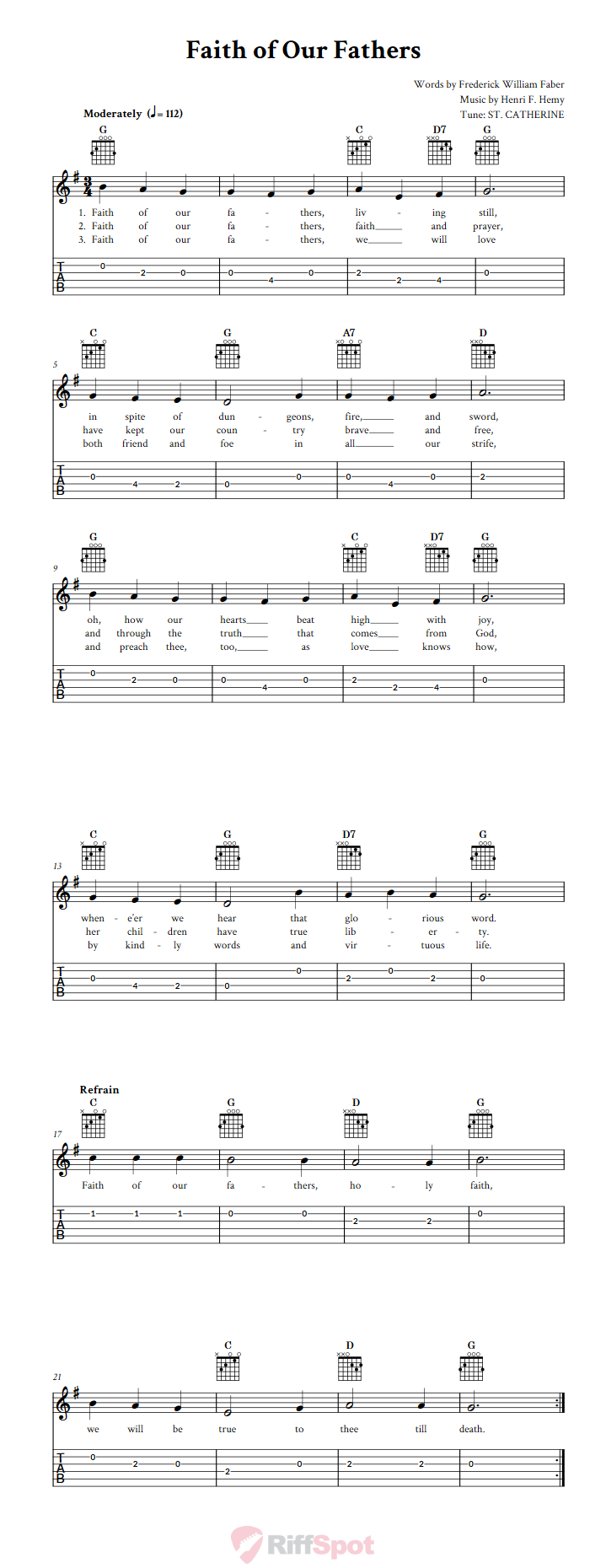 Faith Of Our Fathers Guitar Tab