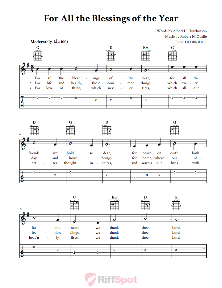 For All the Blessings of the Year Guitar Tab