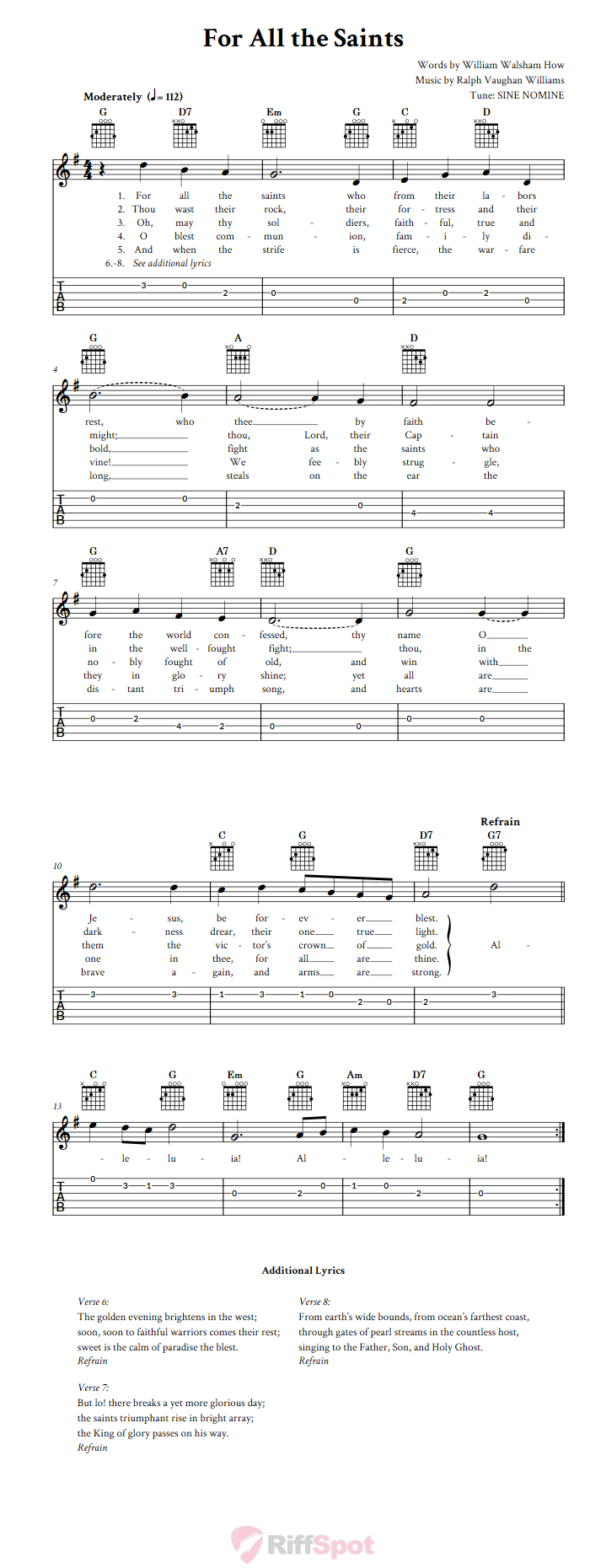 For All the Saints Guitar Tab