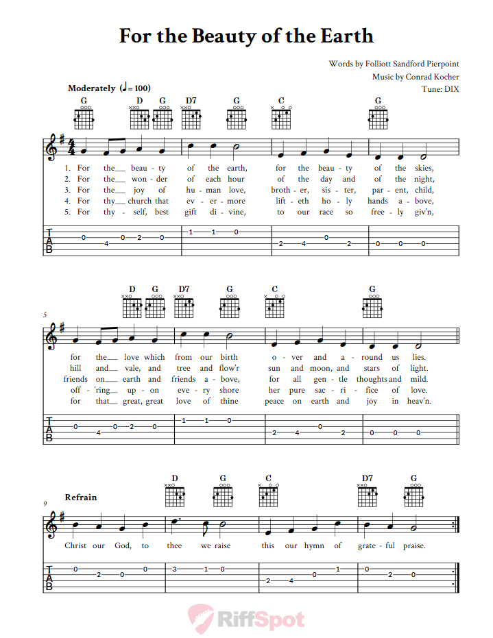 For the Beauty of the Earth Guitar Tab