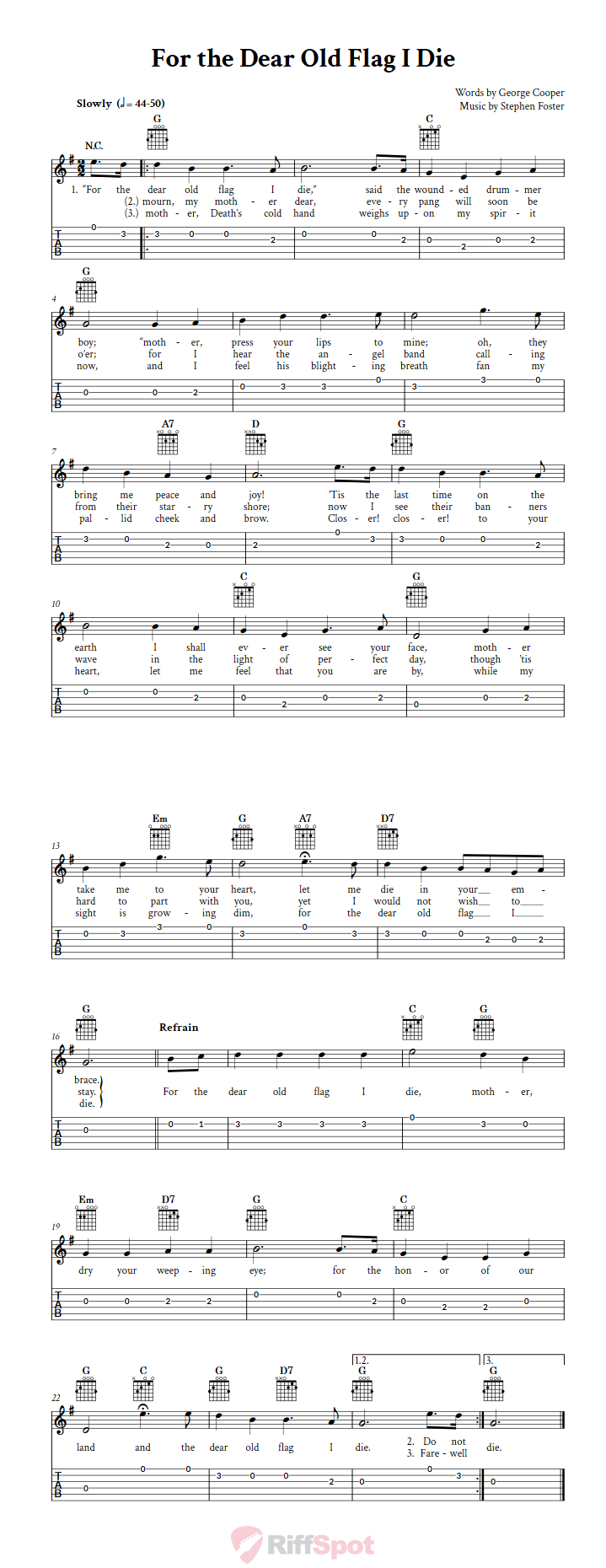 For the Dear Old Flag I Die Guitar Tab