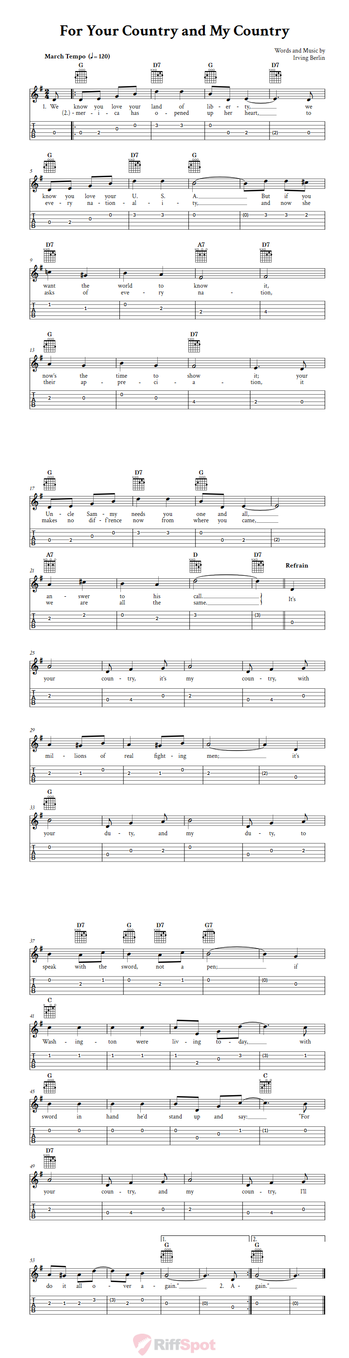 For Your Country And My Country Guitar Tab
