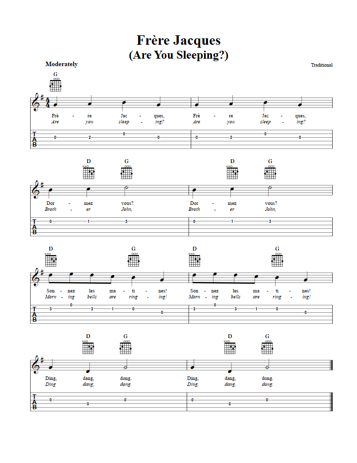 Frere Jacques Guitar Tab