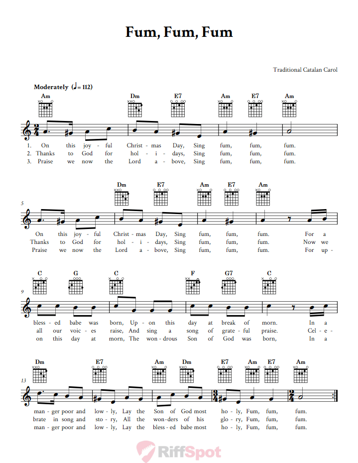 Fum, Fum, Fum Guitar Chords and Vocal Sheet Music